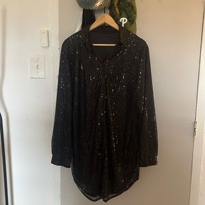 Black Sequins Shirt Dress NWOT